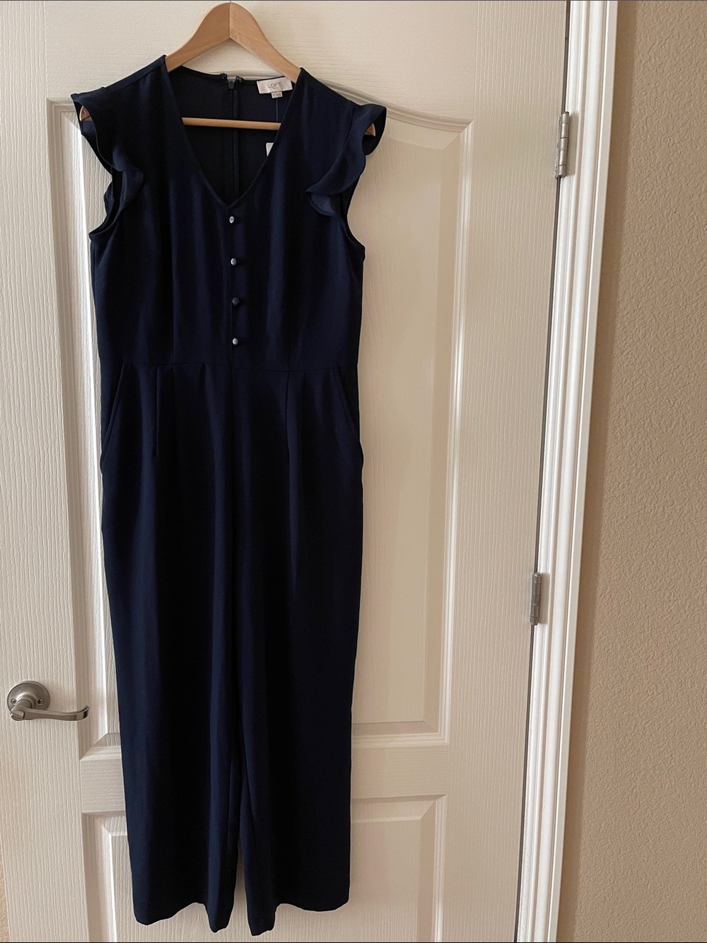 LOFT Navy Jumpsuit with Flutter sleeves , Sz 6
